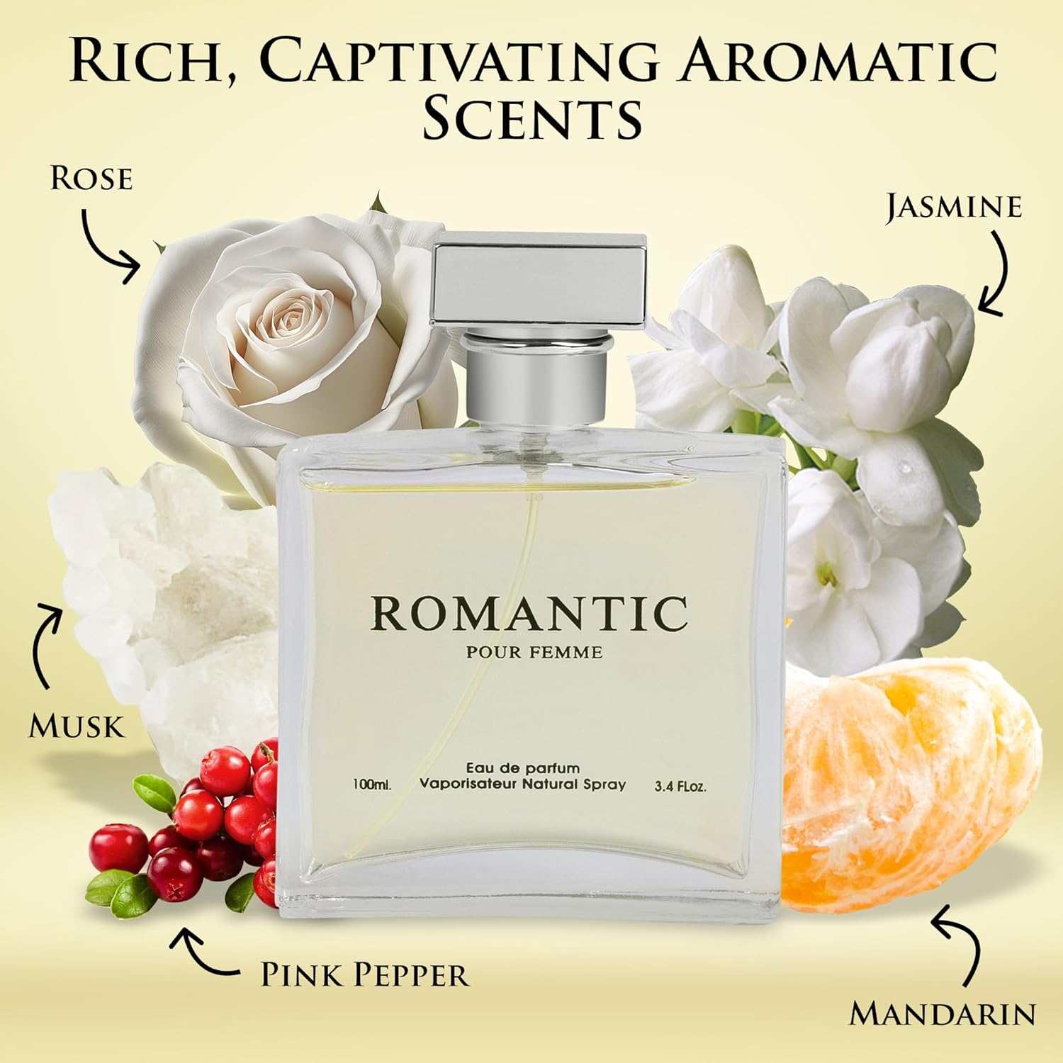 Romantic Pour Femme Perfume for Women 3.4 oz -  Clean, Fresh & Floral Scent | NovoGlow