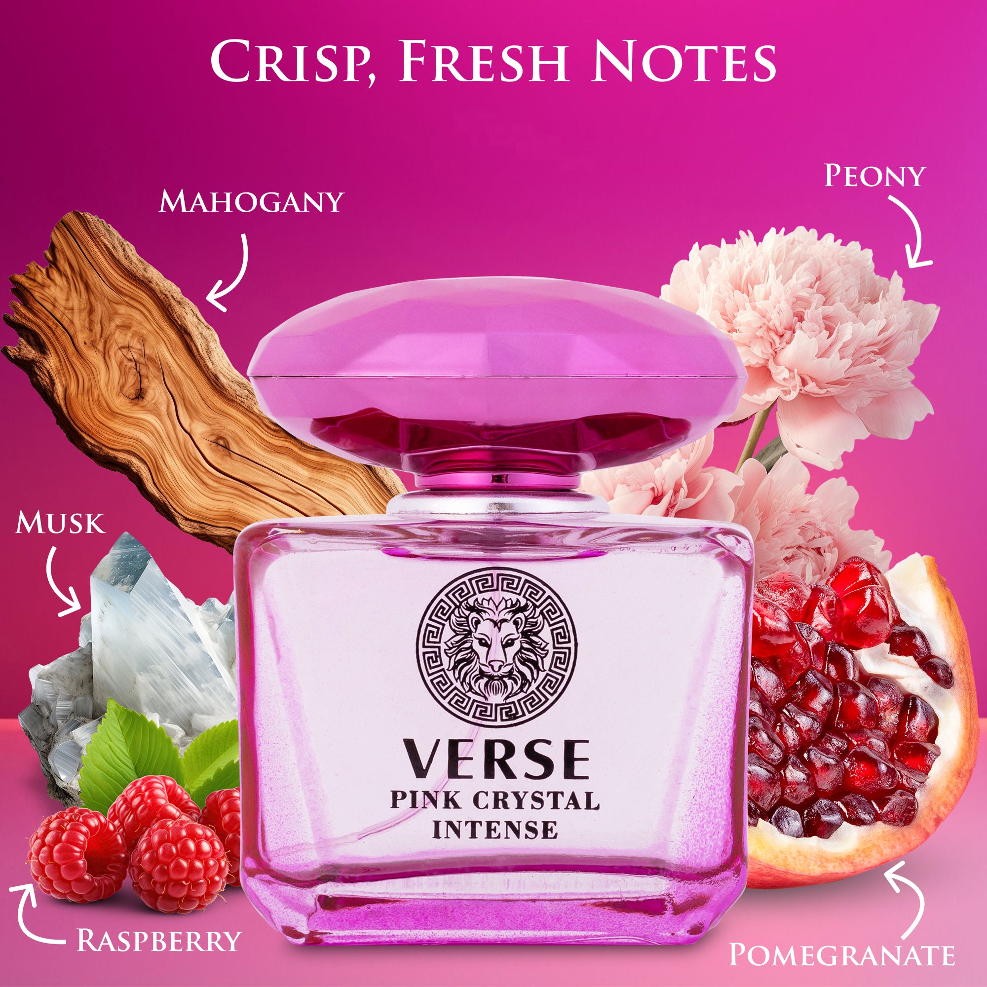 Verse Pink Crystal Intense by NovoGlow - 3.4 oz Perfume | Radiant &amp; Sophisticated Floral Scent | Long-Lasting Fragrance